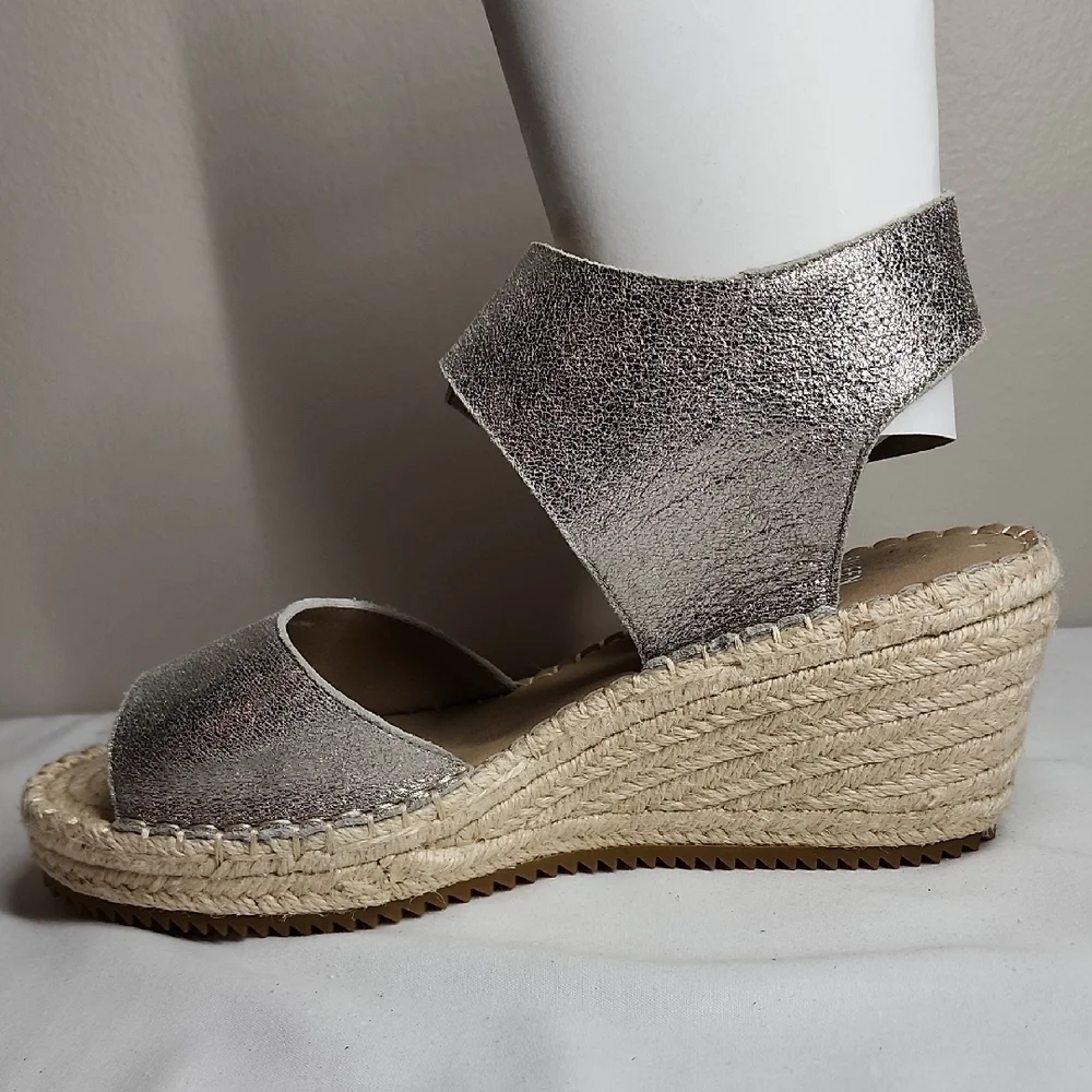Eileen Fisher Silver Espadrille Wedges with Metallic Finish